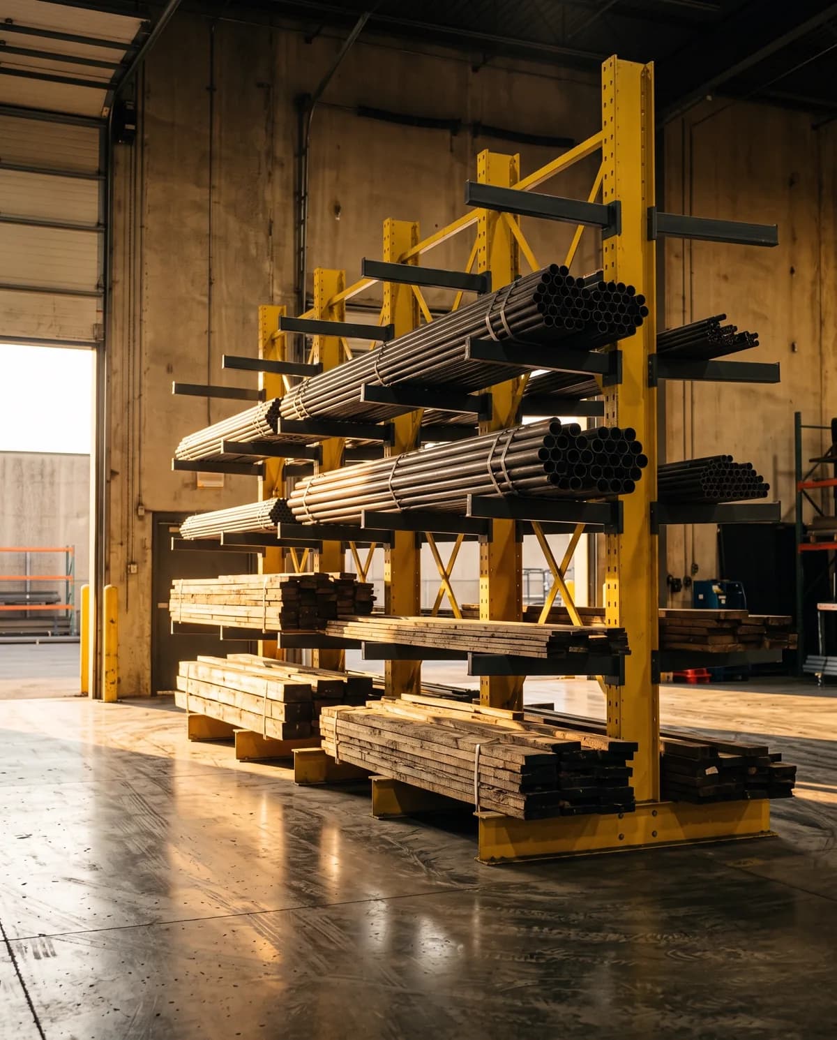 Cantilever racking loaded with long materials